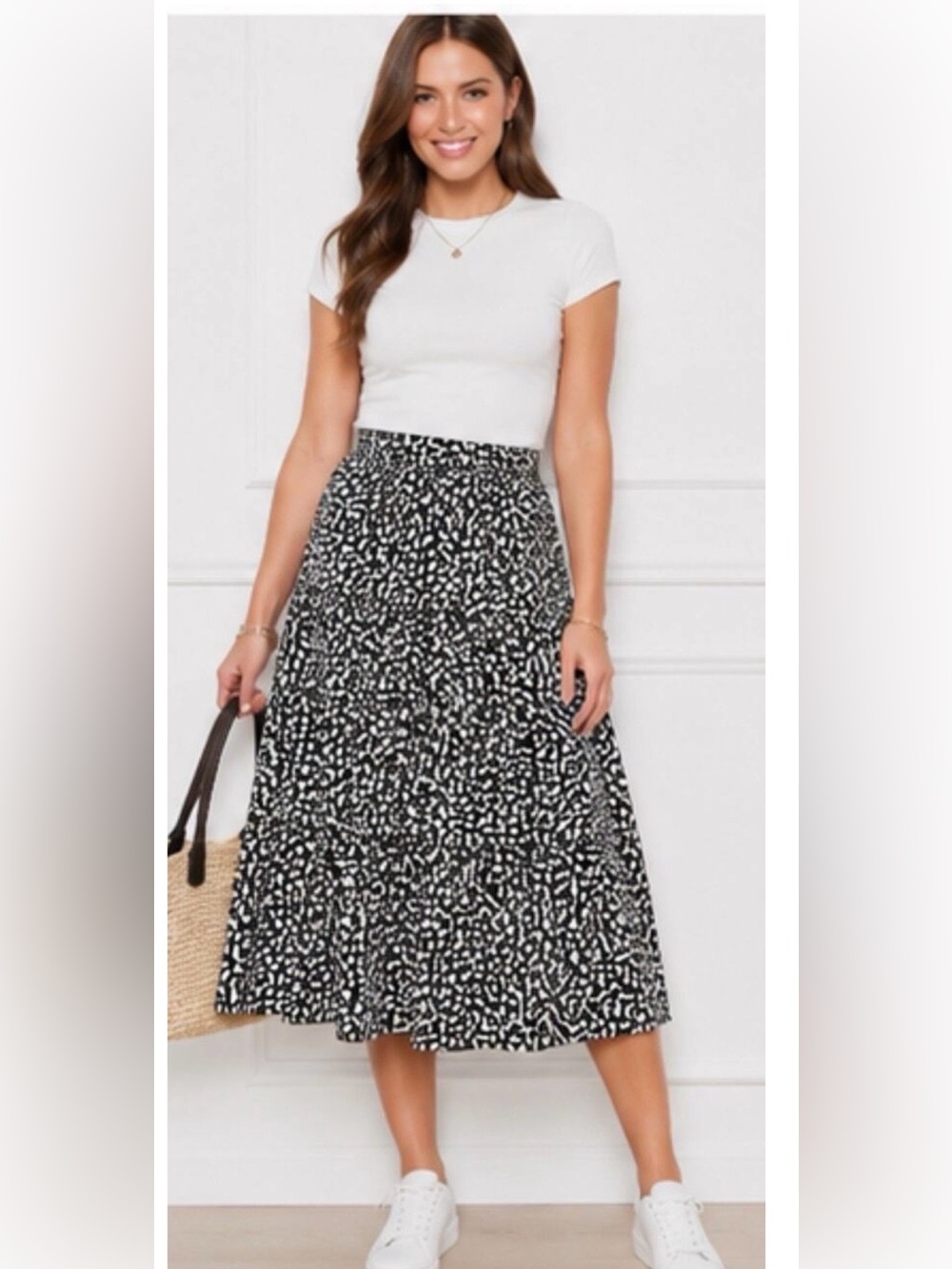 Simply Vera Vera Wang Tiered Midi/Maxi Skirt Black White XL
